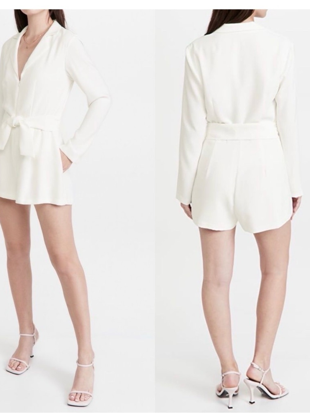 Amanda Uprichard Cream Long-Sleeve Tie-Waist Romper